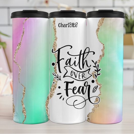 Geloof boven angst glinstert kunst thermosbeker