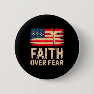 Geloof Boven Angst Kruis Amerikaanse Vlag Ronde Button 5,7 Cm