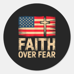 Geloof Boven Angst Kruis Amerikaanse Vlag Ronde Sticker
