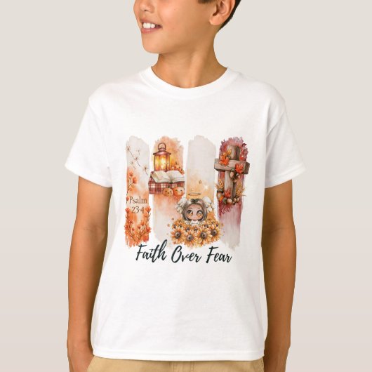 Geloof Boven Angst Psalm 23:4 Herfst T-shirt (Voorkant)