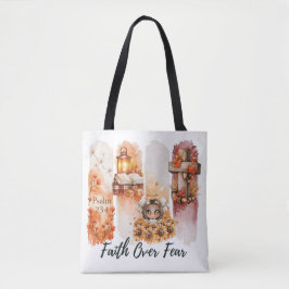 Geloof Boven Angst Psalm 23:4 Herfst T-shirt Tote Bag