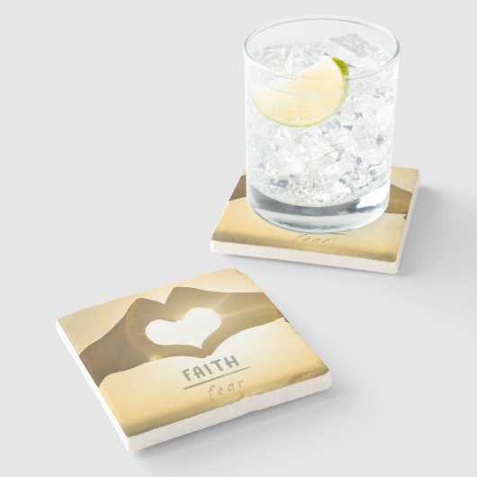 Geloof boven angst stenen drank onderzetter (Zijkant)