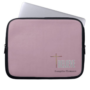 Geloof Christelijk Kruis Aangepaste Naam Dames Laptop Sleeve
