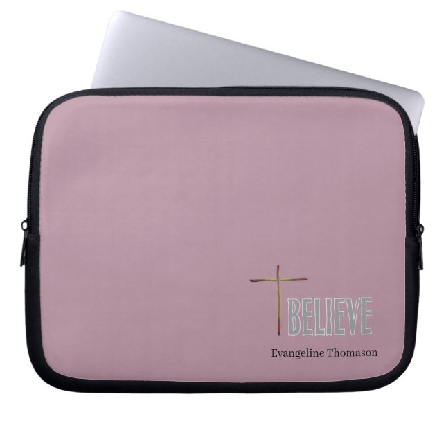 Geloof Christelijk Kruis Aangepaste Naam Dames Laptop Sleeve (Voorkant)