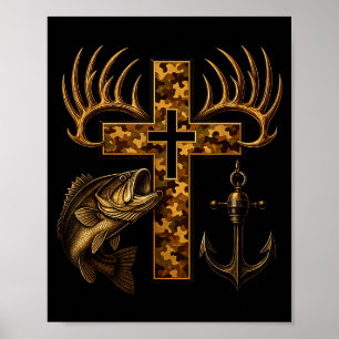Geloof Christelijke Camo Kruis Voor Vissers En Jag Poster
