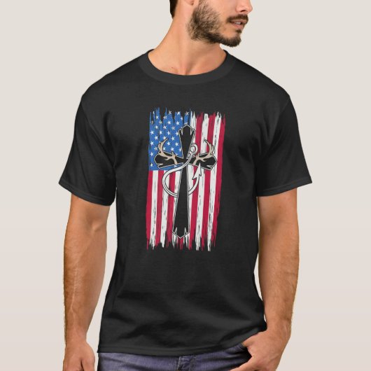 Geloof Christelijke Jager Amerikaanse Vlag Verdrie T-shirt (Voorkant)