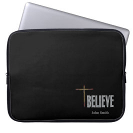 Geloof Christelijke Kruis Aangepaste Naam Zwart Laptop Sleeve