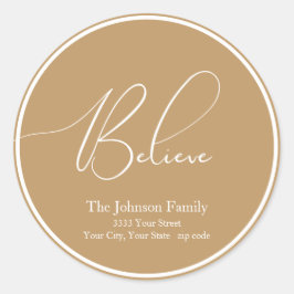 Geloof Christmas Round Gold retour adreslabel Ronde Sticker