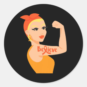 Geloof dat Oranje linten sterke vrouw leukemie war Ronde Sticker