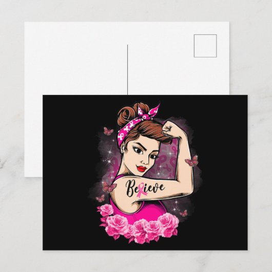 geloof dat roze ribbon sterke vrouwen borstkanker  briefkaart (Voorkant / Achterkant)
