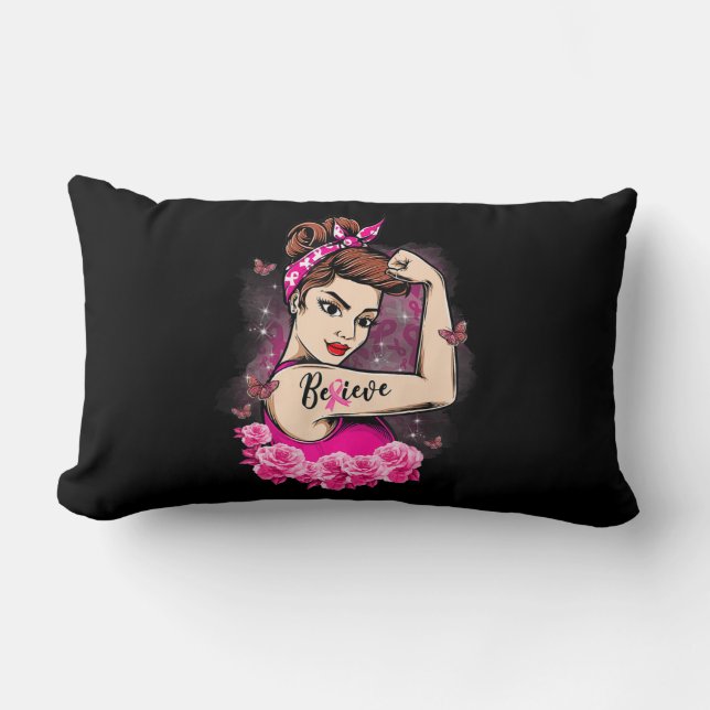 geloof dat roze ribbon sterke vrouwen borstkanker  kussen (Voorkant)