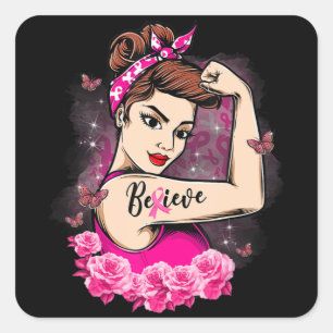 geloof dat roze ribbon sterke vrouwen borstkanker  vierkante sticker