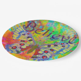 Geloof de kleurrijke vlinder papieren bordje