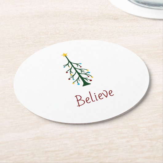 Geloof de moderne kerst Evergreen Tree Ronde Kartonnen Onderzetter (Gebogen)