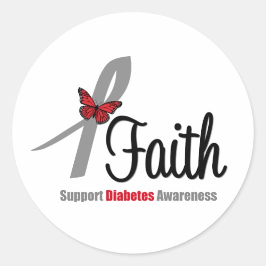 Geloof Diabetes Awareness Vlinderlint Ronde Sticker (Voorkant)