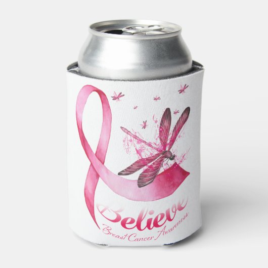 Geloof Dragonfly roze lintblaaskanker Blikjeskoeler (Blikje Voorkant)