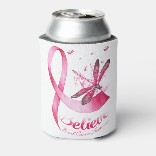 Geloof Dragonfly roze lintblaaskanker Blikjeskoeler (Blikje Achterkant)