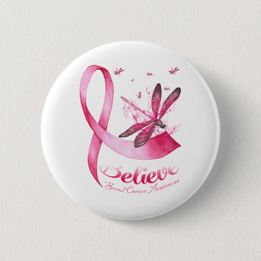 Geloof Dragonfly roze lintblaaskanker Ronde Button 5,7 Cm (Voorkant)