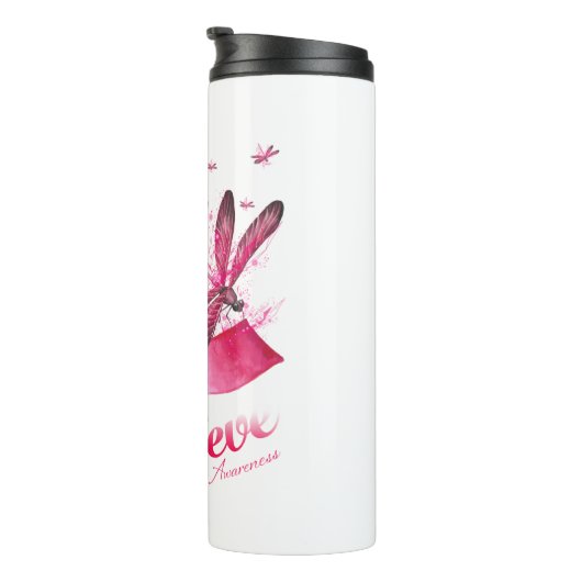 Geloof Dragonfly roze lintblaaskanker Thermosbeker (Geroteerd rechts)
