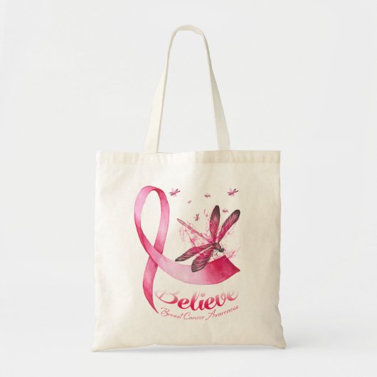 Geloof Dragonfly roze lintblaaskanker Tote Bag (Voorkant)