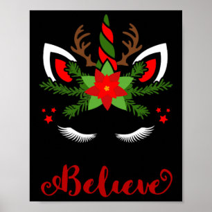 Geloof Eenhoorn Rendier Gezicht Schattigee Kerstma Poster