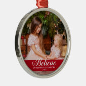 Geloof Elegant Calligraphy Family Photo Red Metalen Ornament (Rechts)