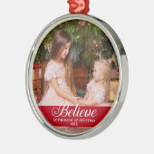 Geloof Elegant Calligraphy Family Photo Red Metalen Ornament (Links)