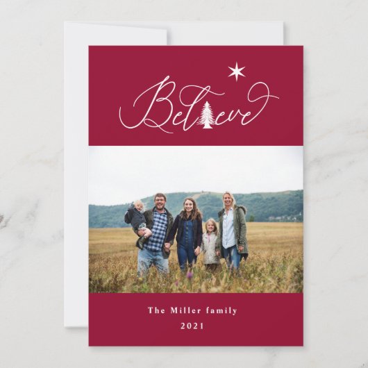 Geloof elegante script vakantie fotokaart kaart (Voorkant)