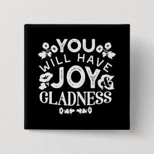 Geloof en Geluk – Quotes over Vreugde en Blijdscha Vierkante Button 5,1 Cm