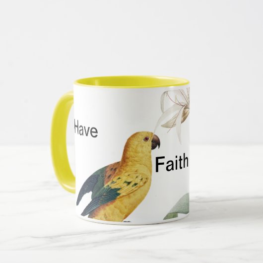 Geloof en hoop, heb geloof Yellow Parrot Religious Mok (Voorkant links)