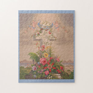 Geloof en liefde en bloemen legpuzzel