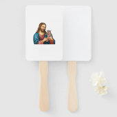 Geloof en plezier Moo Deng het nijlpaard van Jezus Handwaaier (Voorkant en achterkant)