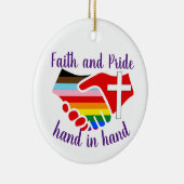 Geloof en trots hand in hand Rainbow Pride Cross Keramisch Ornament (Rechts)