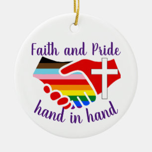 Geloof en trots hand in hand Rainbow Pride Cross Keramisch Ornament