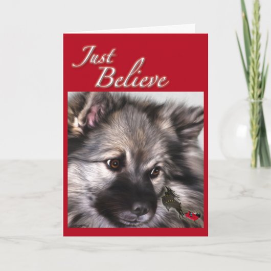"Geloof" enkel Kerstkaart Keeshond Feestdagen Kaart (Voorkant)