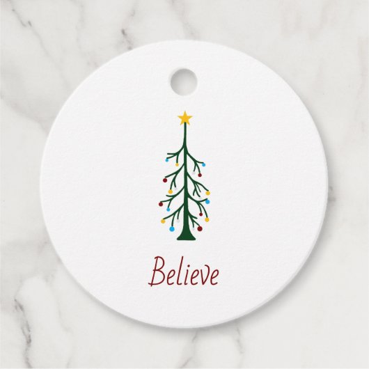 Geloof Evergreen Tree Modern Kerstfeest Bedankjes Labels (Voorkant)