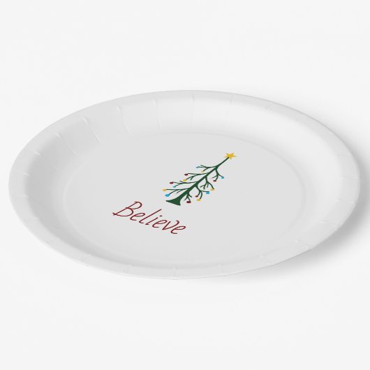 Geloof Evergreen Tree Modern Kerstfeest Papieren Bordje (Gekanteld)