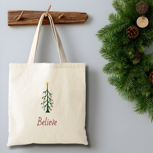 Geloof Evergreen Tree Moderne Kerstmis Tote Bag