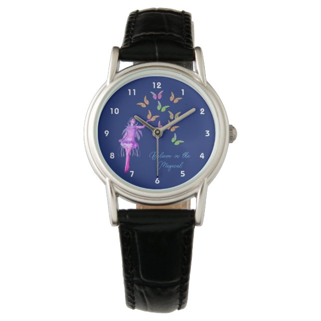 Geloof Fairy Butterflies Inspirerend Horloge (Voorkant)