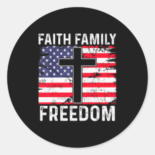 Geloof Familie Dom - Christelijke Vintage Usa Vlag Ronde Sticker