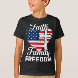Geloof Familie Dom Patriottisch Christelijk Kruis T-shirt