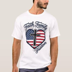 Geloof Familie Vrijheid Patriottisch Kruis Hart Sh T-shirt