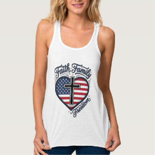 Geloof Familie Vrijheid Patriottisch Kruis Hart Sh Tanktop