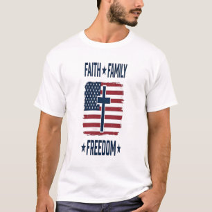 Geloof Familie Vrijheid Patriottisch Kruis USA Vla T-shirt