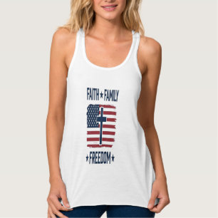 Geloof Familie Vrijheid Patriottisch Kruis USA Vla Tanktop