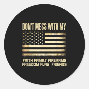 Geloof Familie Vuurwapens Binnenlandse Vlag Vriend Ronde Sticker