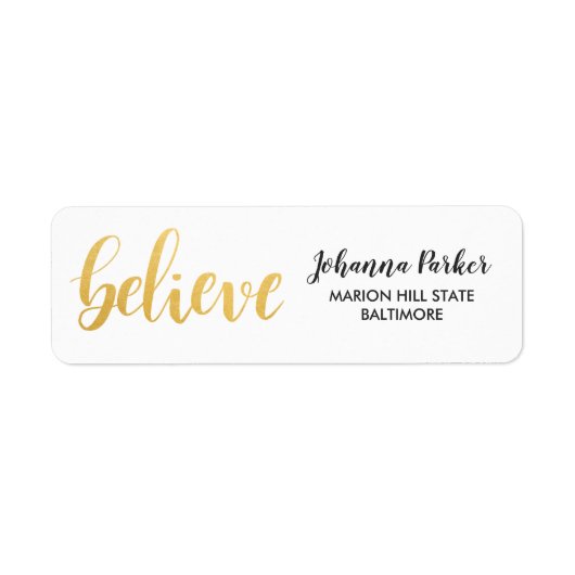 Geloof Faux Gold Handgeschreven Script Vakantie Etiket (Voorkant)
