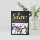 Geloof Faux Gold Script Chalkboard foto Briefkaart (Staand voorkant)