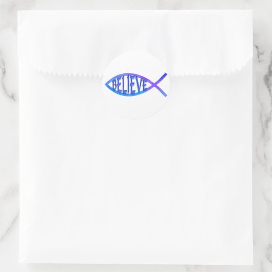 Geloof Fish-blauw Ronde Sticker (Tas)