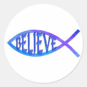 Geloof Fish-blauw Ronde Sticker (Voorkant)